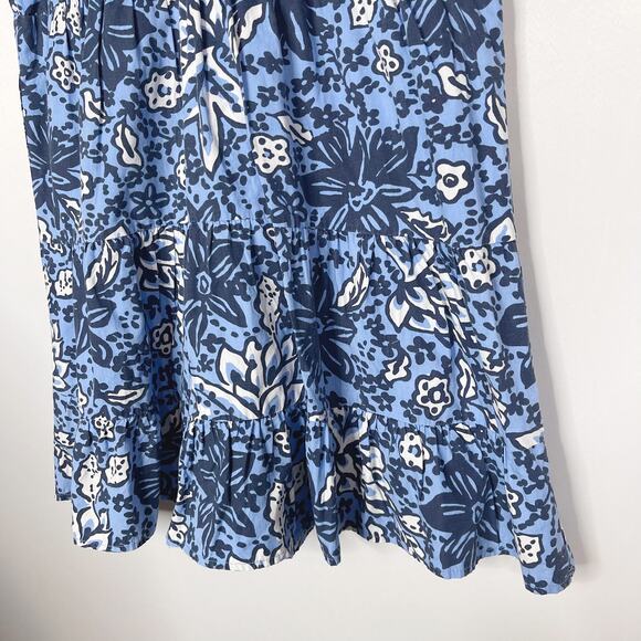 Sail To Sable XS Blue White Floral Print Mini Dress Puff Sleeves Fit and Flare - Picture 6 of 9